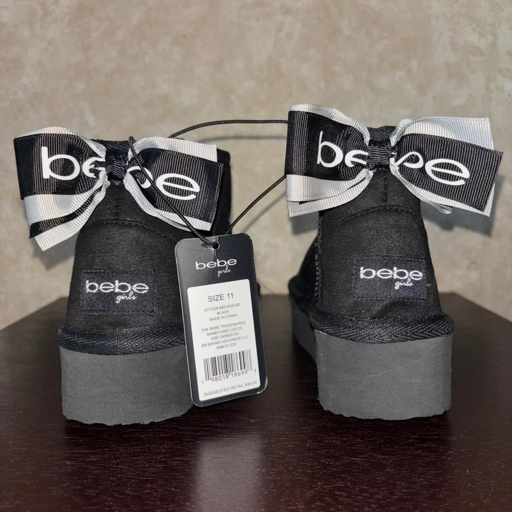 BEBE Black Suede Platform Winter Boots Ankle Booties‎ Shoes Girl's Youth Size 11